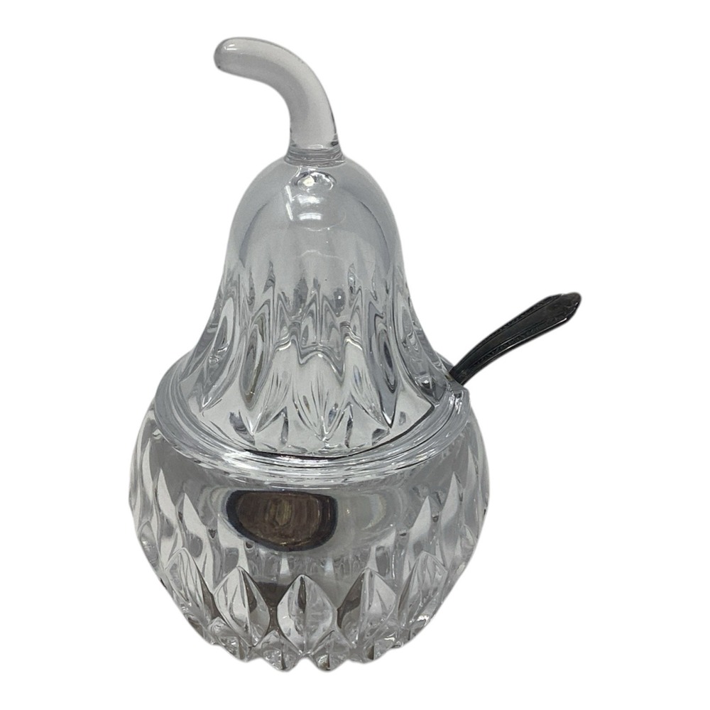 Nachtmann Bleikristall Pear Shaped Crystal Condiment Jam Jar Oneida Spoon